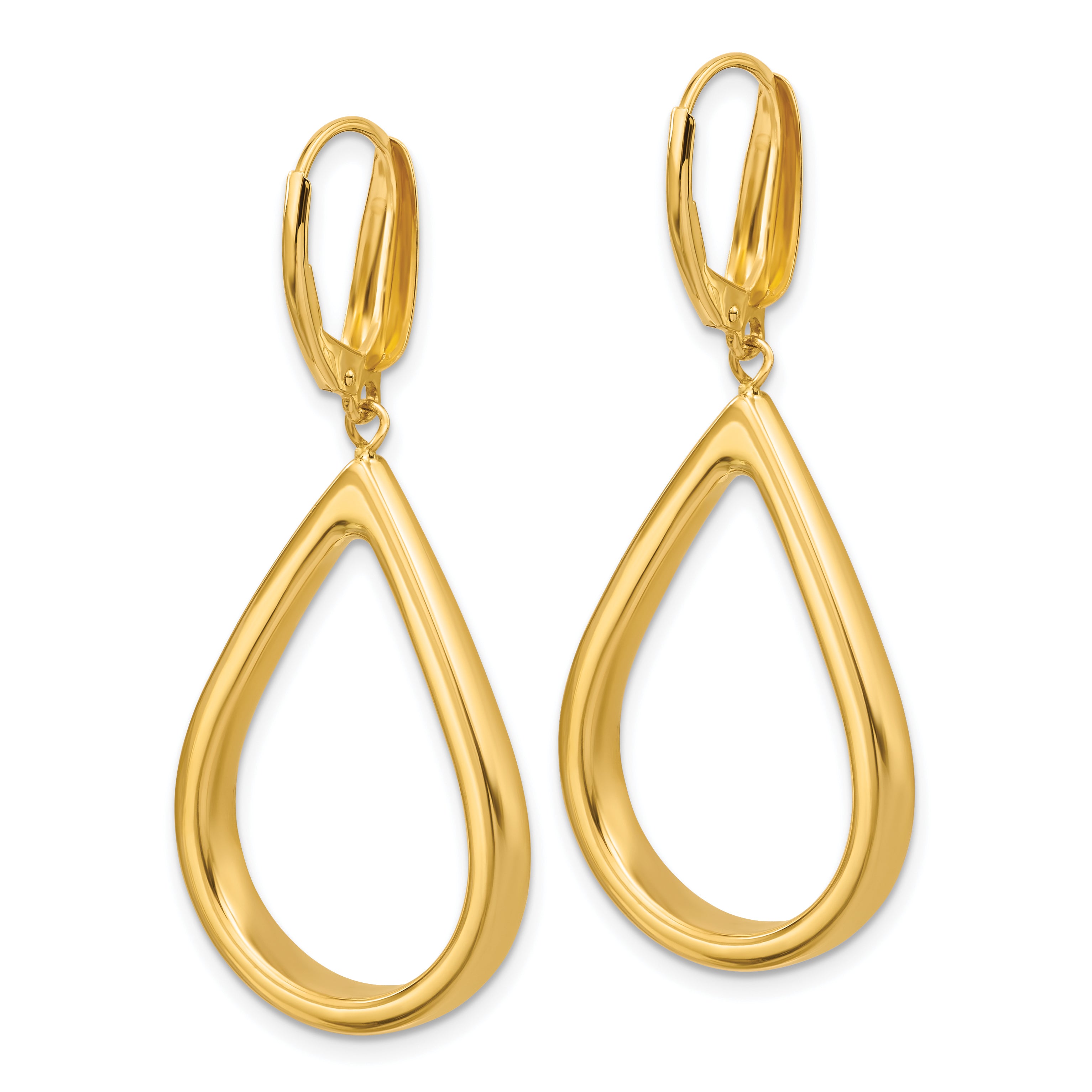 14K Polished Open Teardrop Leverback Dangle Earrings