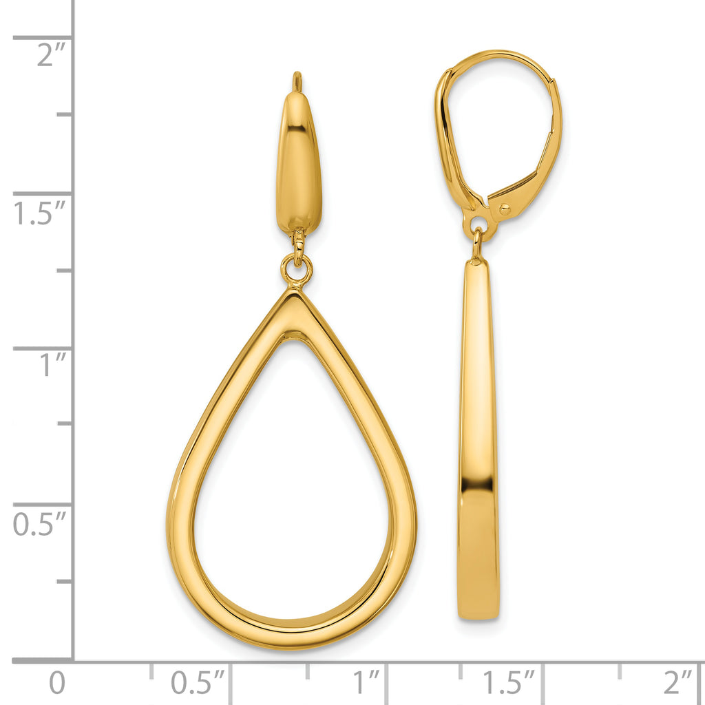 14K Polished Open Teardrop Leverback Dangle Earrings