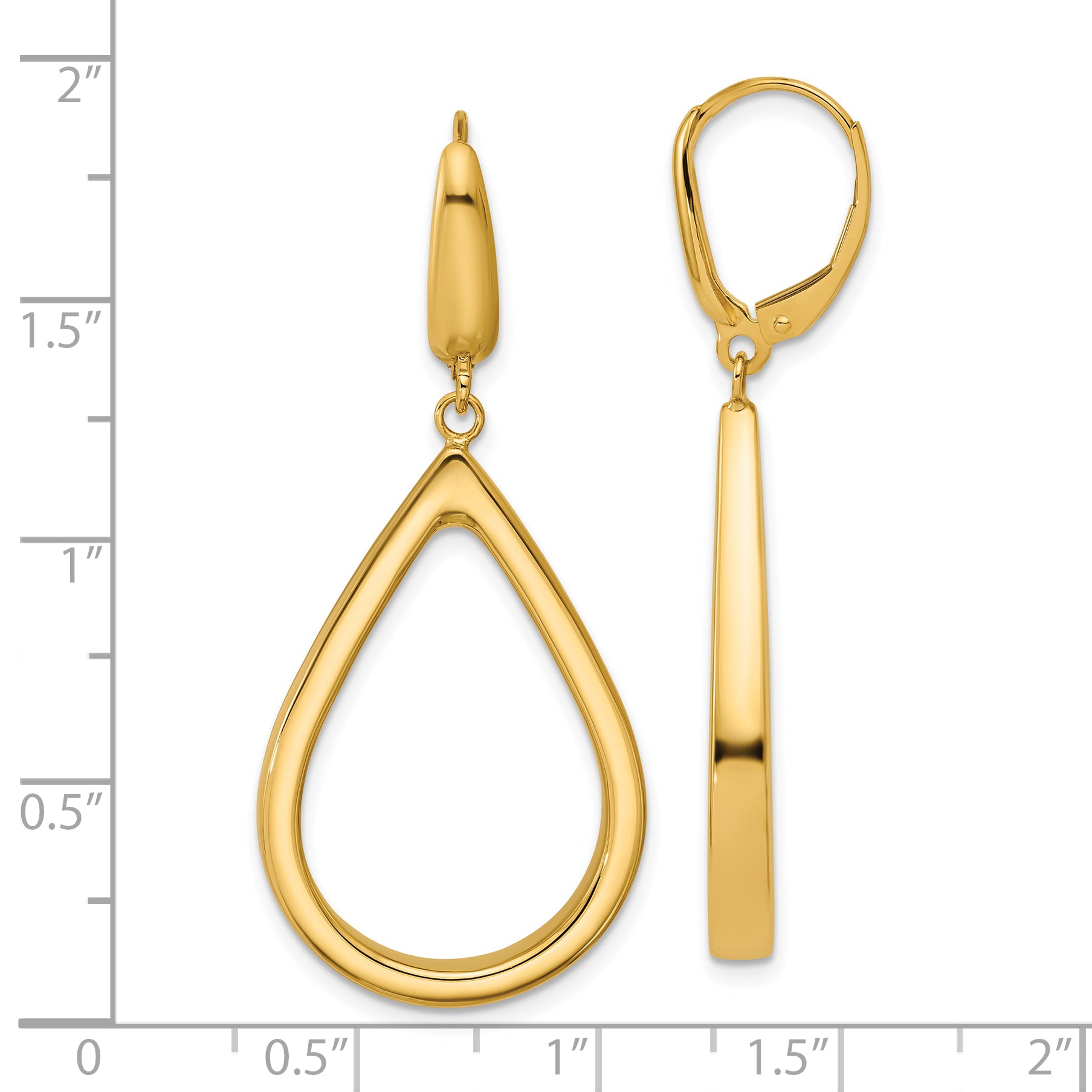 14K Polished Open Teardrop Leverback Dangle Earrings