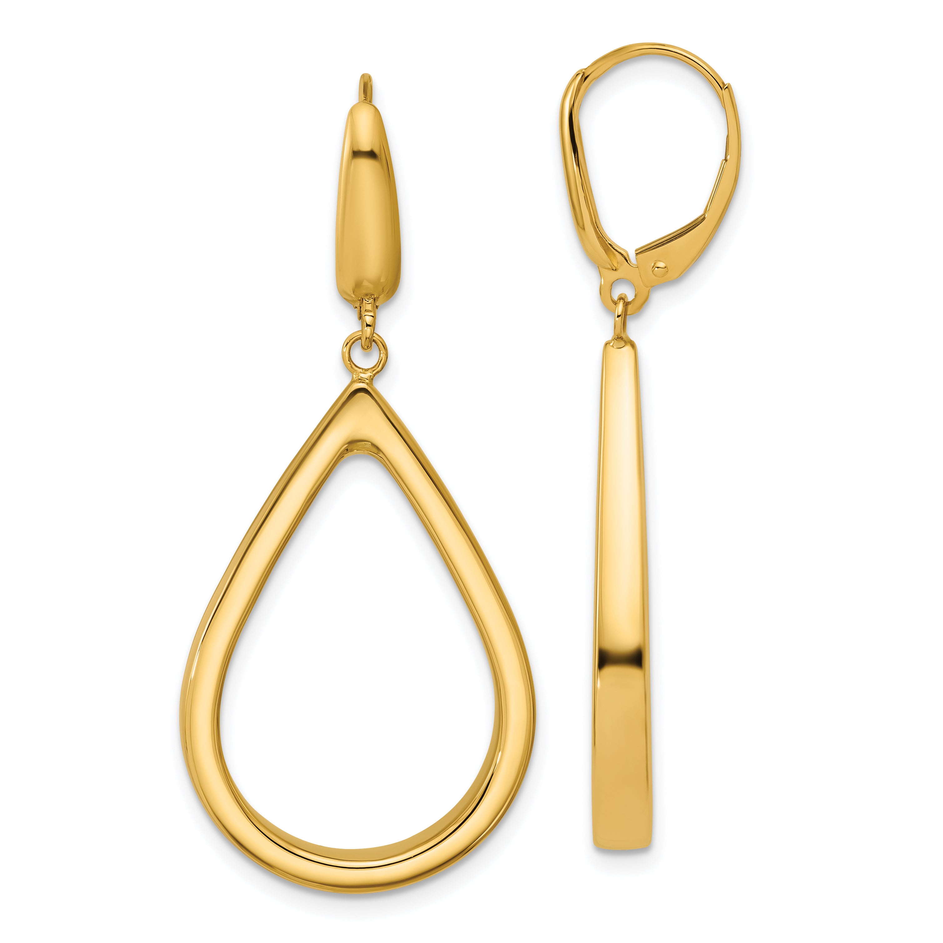 14K Polished Open Teardrop Leverback Dangle Earrings Main image