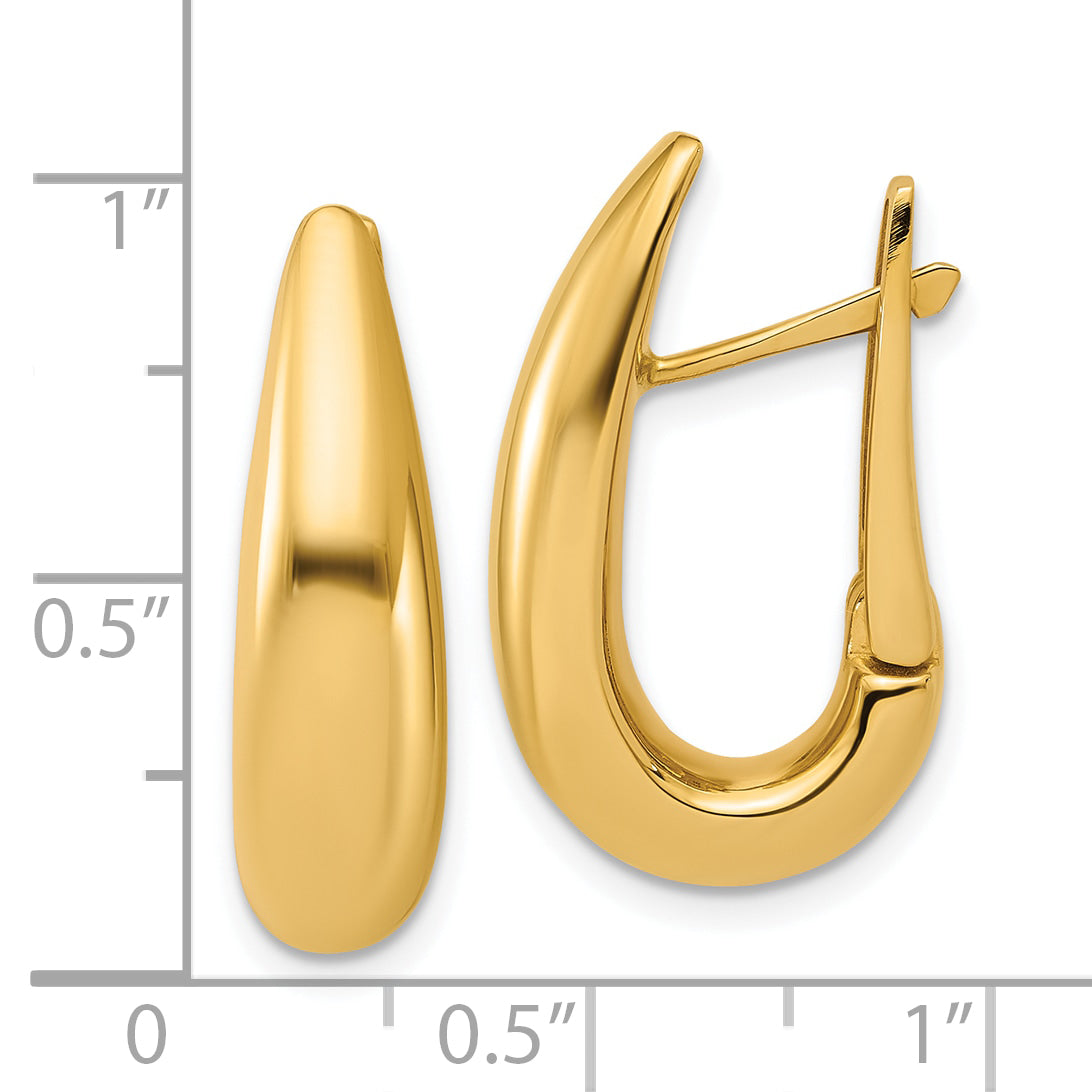 14K Polished Fancy Tapered Teardrop Hinged Hoop Earrings
