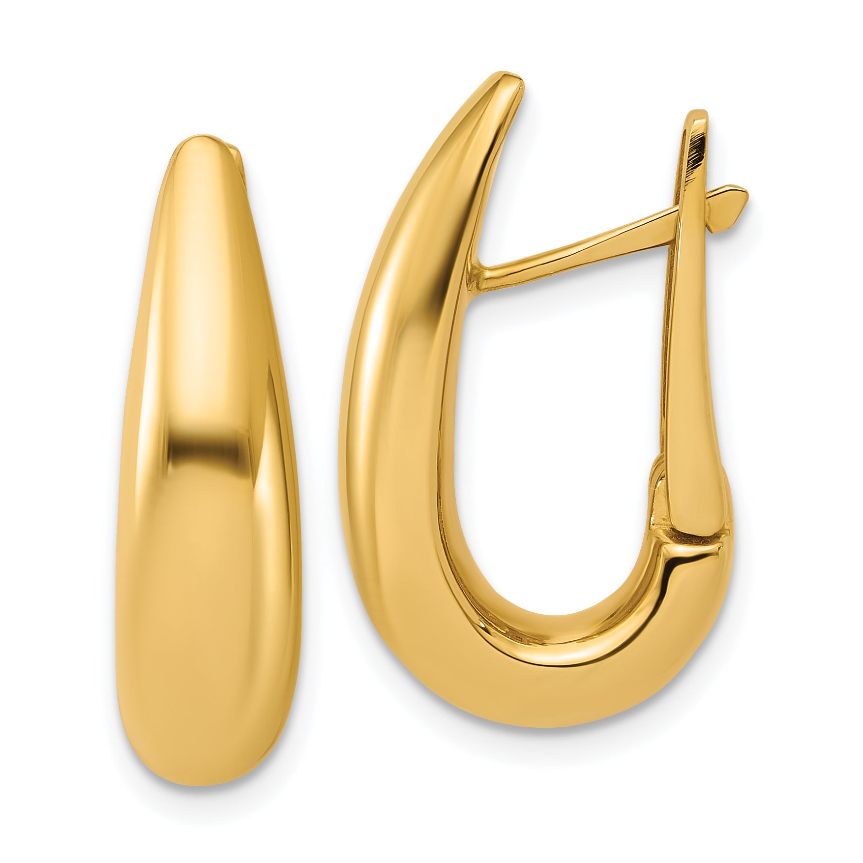 14K Polished Fancy Tapered Teardrop Hinged Hoop Earrings Main image