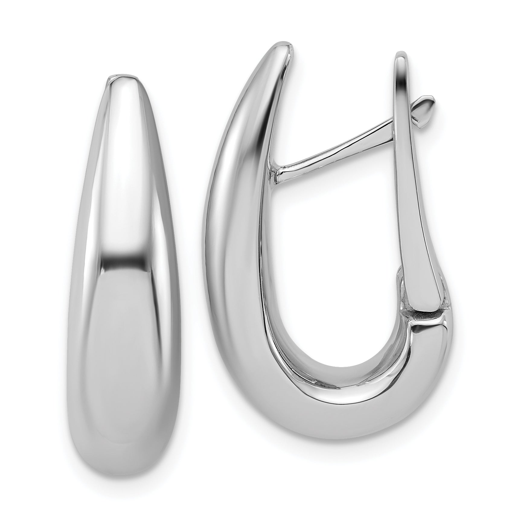 14K White Gold Polished Teardrop Hinged Hoop Earrings Main image