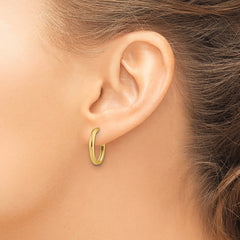 14K Polished 2.0mm Flat Oval Post J-Hoop Earrings