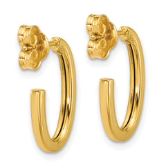14K Polished 2.0mm Flat Oval Post J-Hoop Earrings