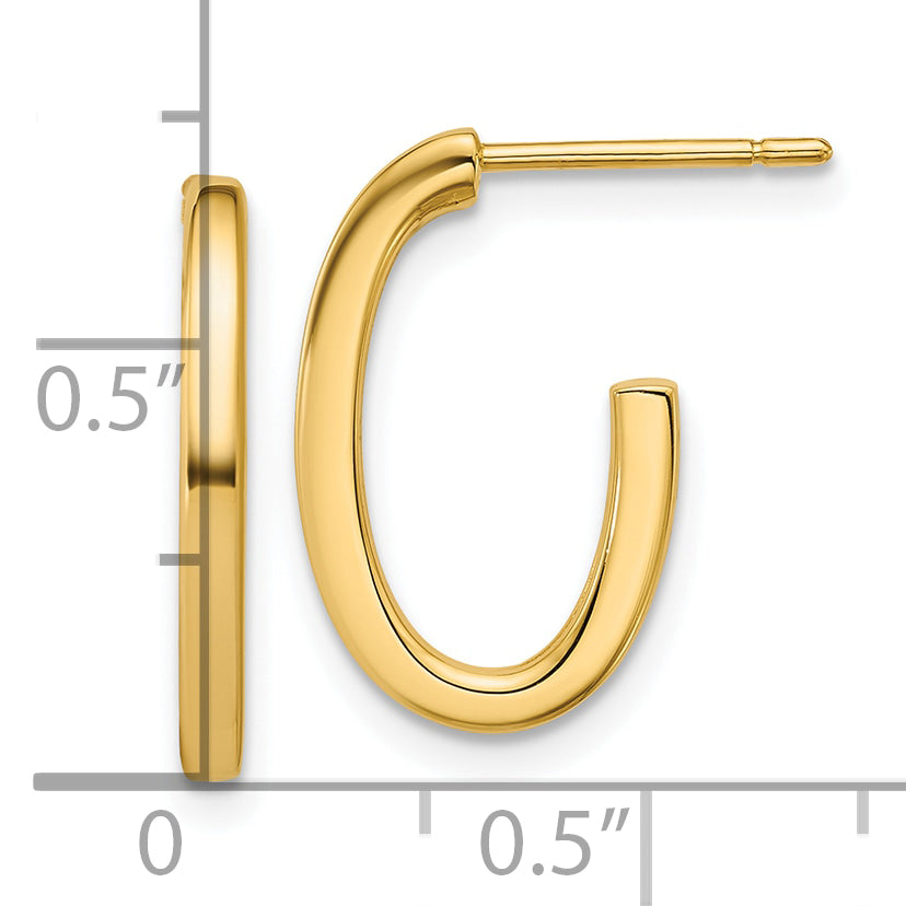 14K Polished 2.0mm Flat Oval Post J-Hoop Earrings