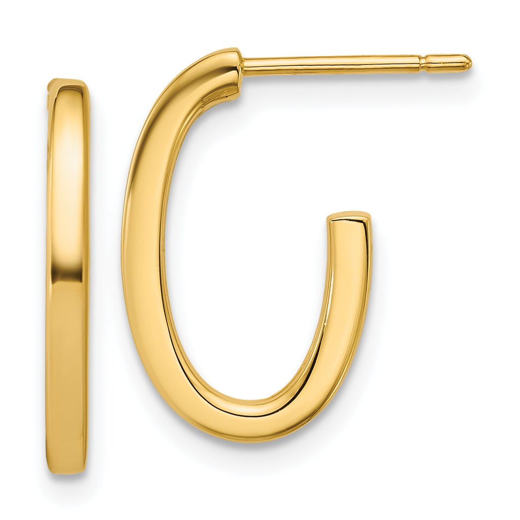 14K Polished 2.0mm Flat Oval Post J-Hoop Earrings
