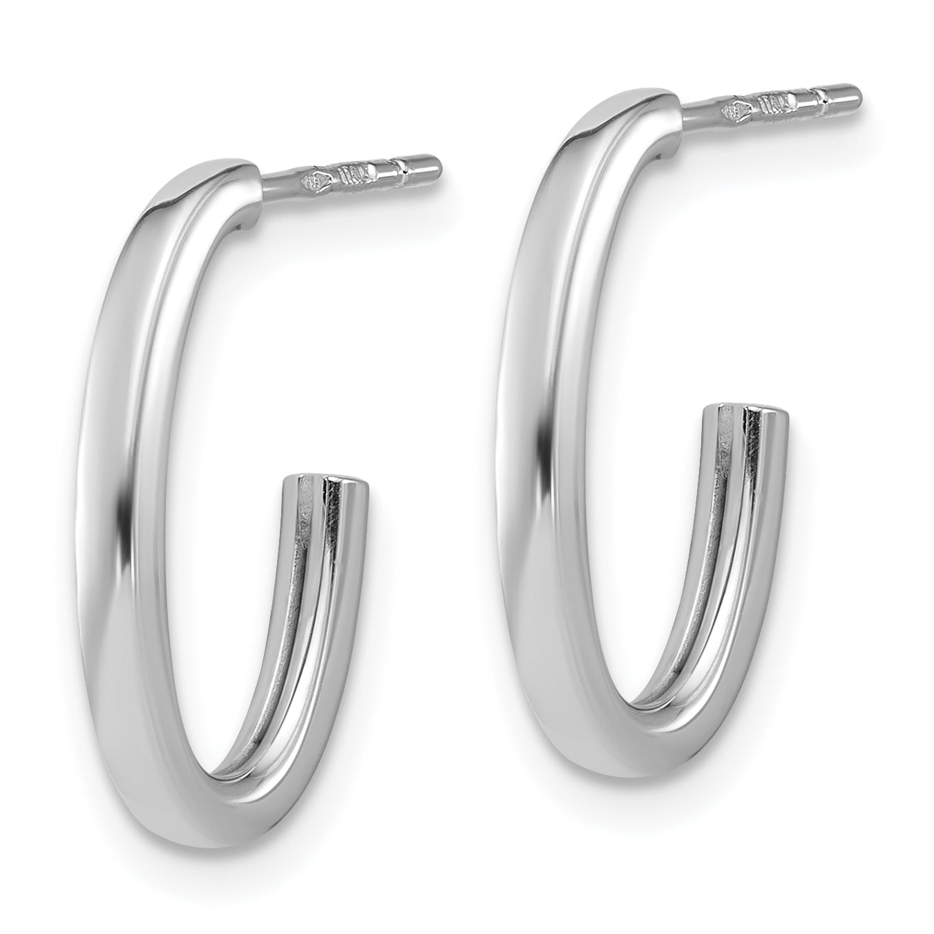 14KWhite Gold Polish 2.0mm Flat Oval Post J-Hoop Earrings Secondary image