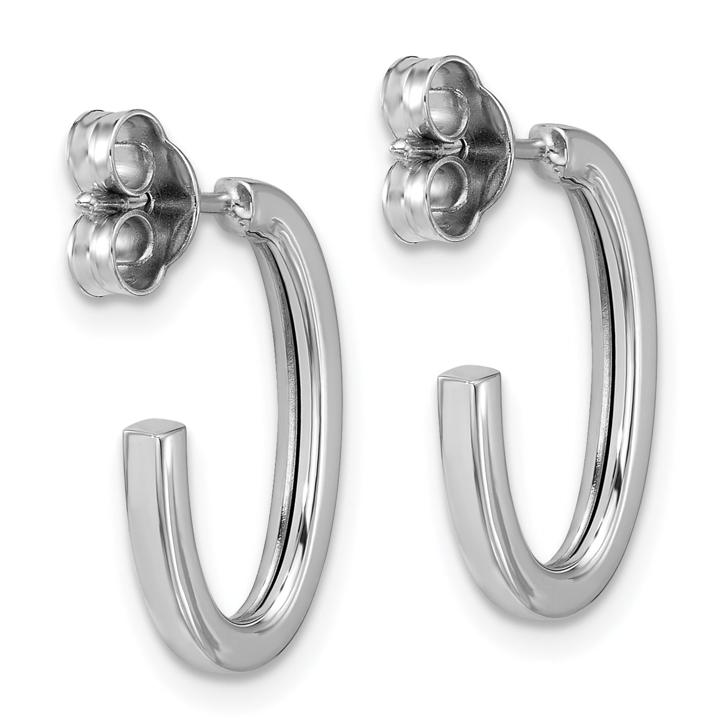 14KWhite Gold Polish 2.0mm Flat Oval Post J-Hoop Earrings