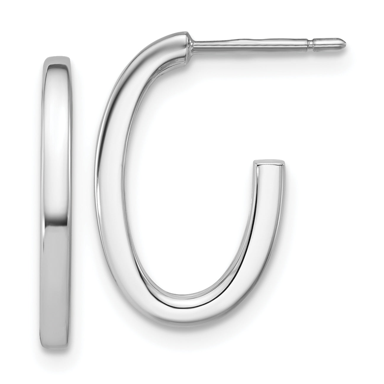 14KWhite Gold Polish 2.0mm Flat Oval Post J-Hoop Earrings Main image
