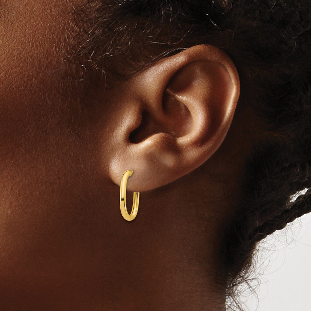 14K Polished 2.0mm Oval Post J-Hoop Earrings