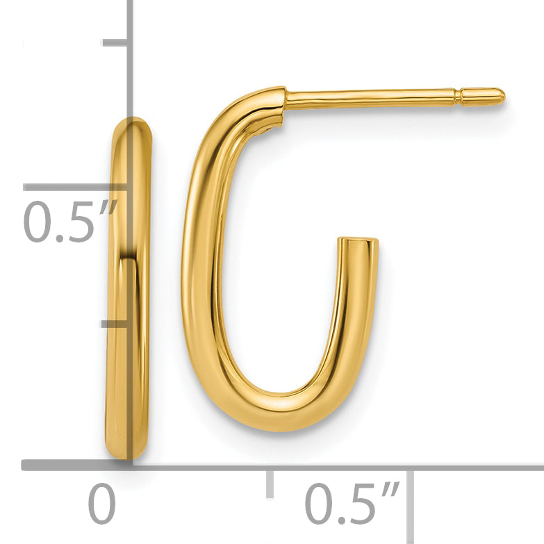 14K Polished 2.0mm Oval Post J-Hoop Earrings