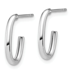 14K White Gold Polished 2.0mm Oval Post J-Hoop Earrings