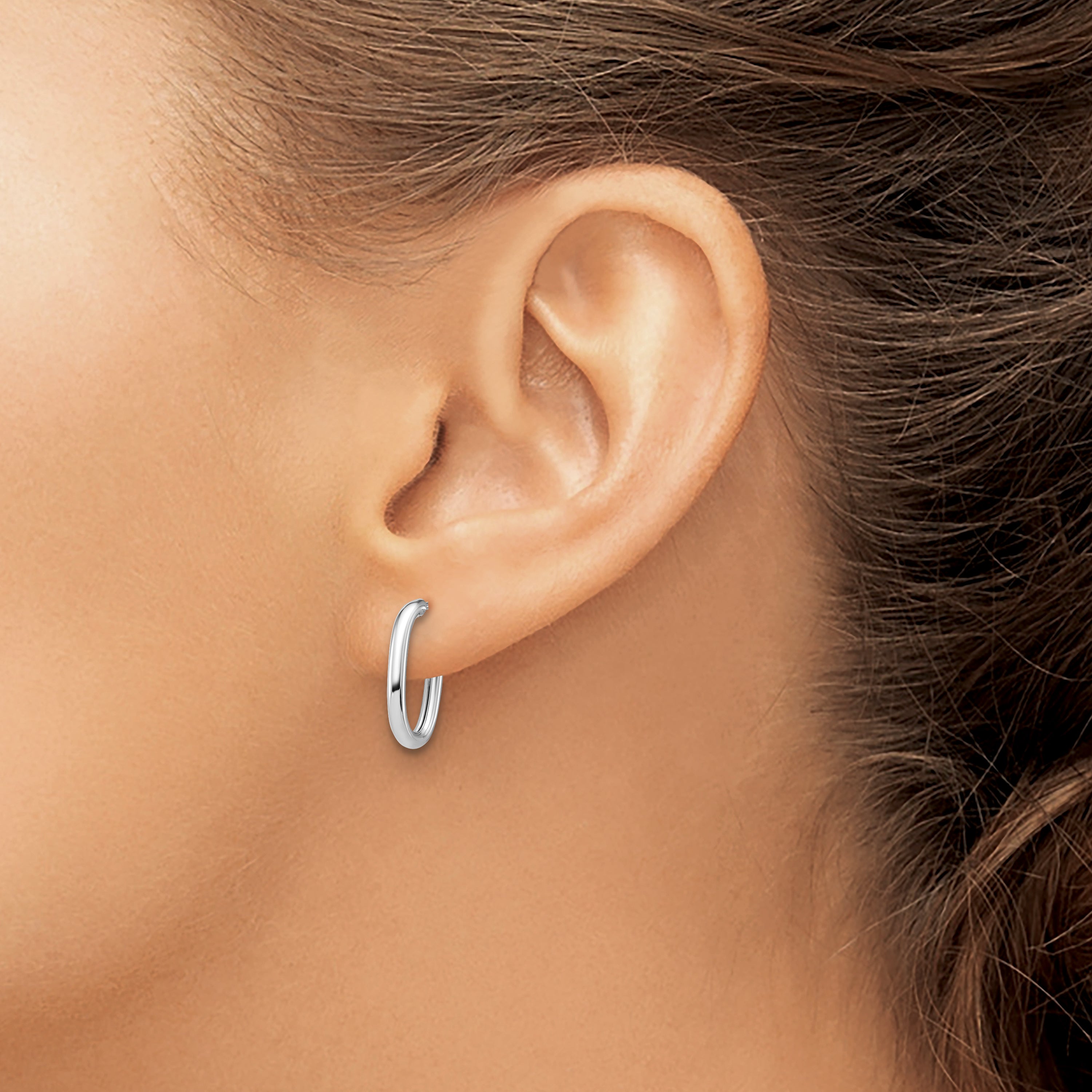 14K White Gold Polished 2.0mm Oval Post J-Hoop Earrings