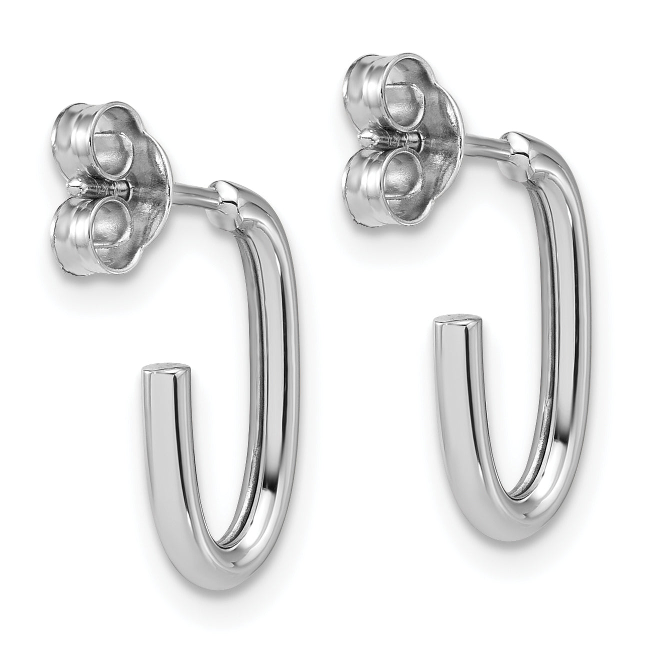 14K White Gold Polished 2.0mm Oval Post J-Hoop Earrings