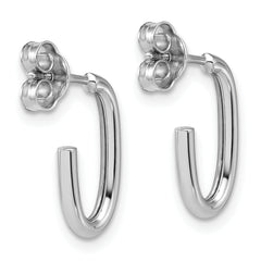 14K White Gold Polished 2.0mm Oval Post J-Hoop Earrings