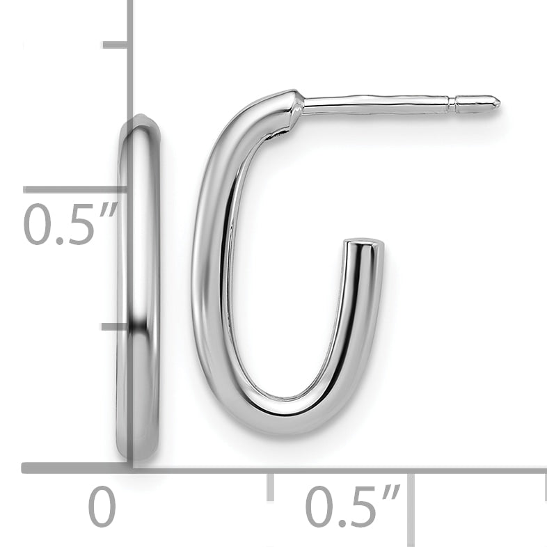 14K White Gold Polished 2.0mm Oval Post J-Hoop Earrings