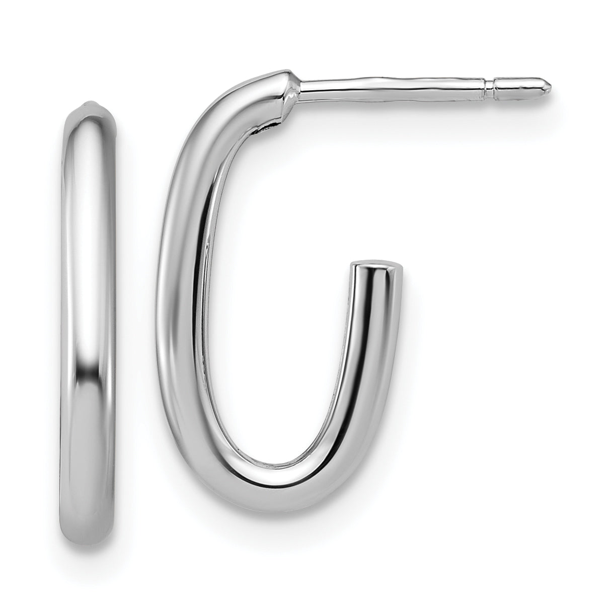 14K White Gold Polished 2.0mm Oval Post J-Hoop Earrings Main image