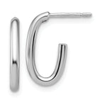 14K White Gold Polished 2.0mm Oval Post J-Hoop Earrings