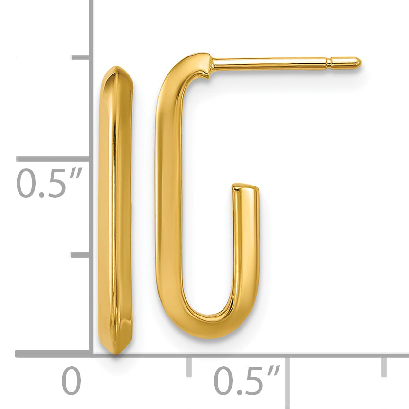 14K Polished Knife Edge Oval Post J-Hoop Earrings
