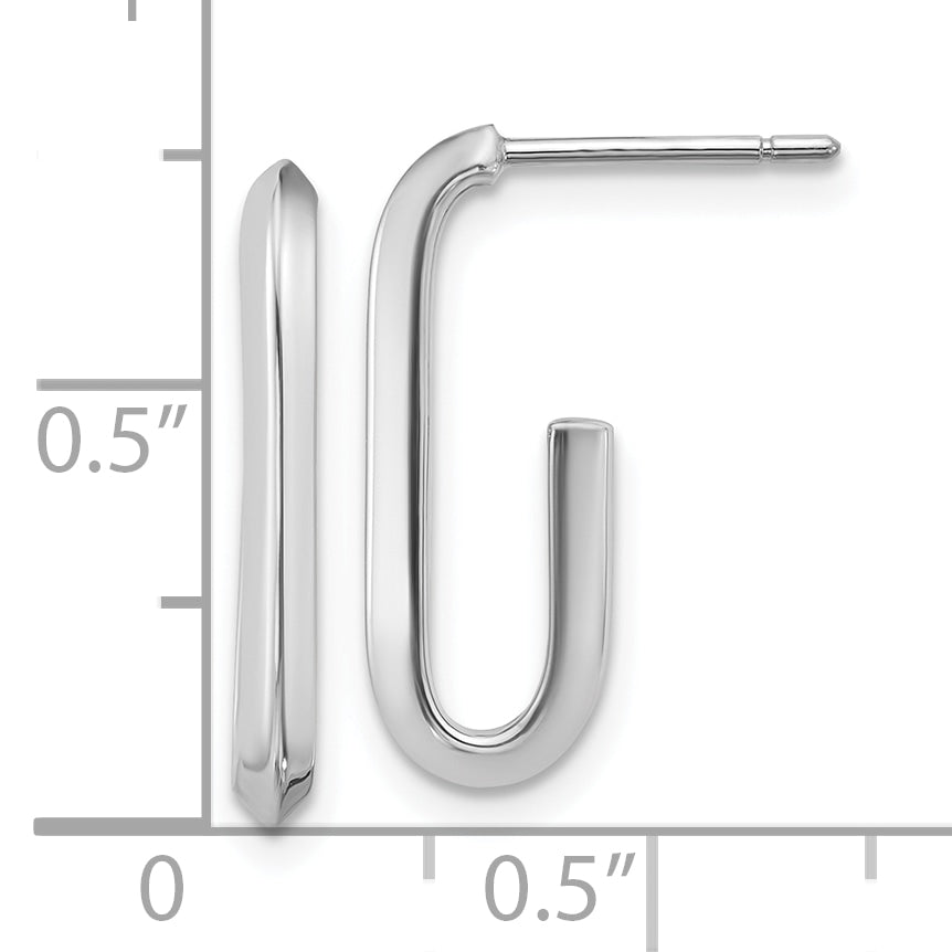 14KW Polished Knife Edge Oval Post J-Hoop Earrings