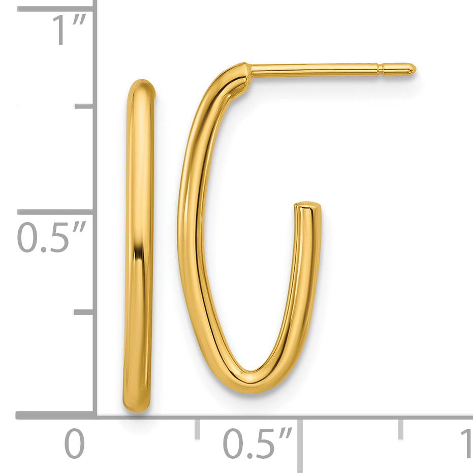 14K Polished 1.8mm Oval Post J-Hoop Earrings
