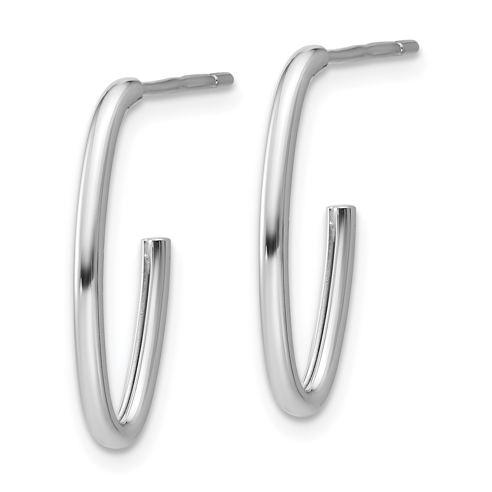 14K White Gold Polished 1.8mm Oval Post J-Hoop Earrings Secondary image