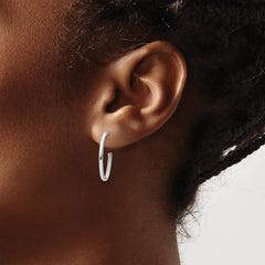 14K White Gold Polished 1.8mm Oval Post J-Hoop Earrings