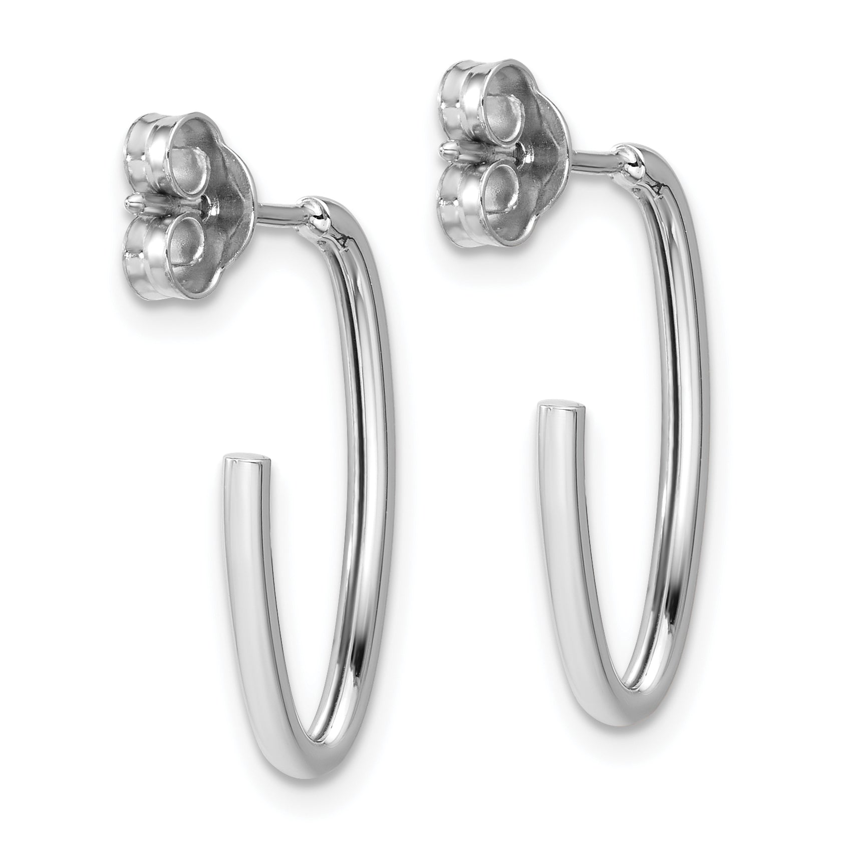 14K White Gold Polished 1.8mm Oval Post J-Hoop Earrings
