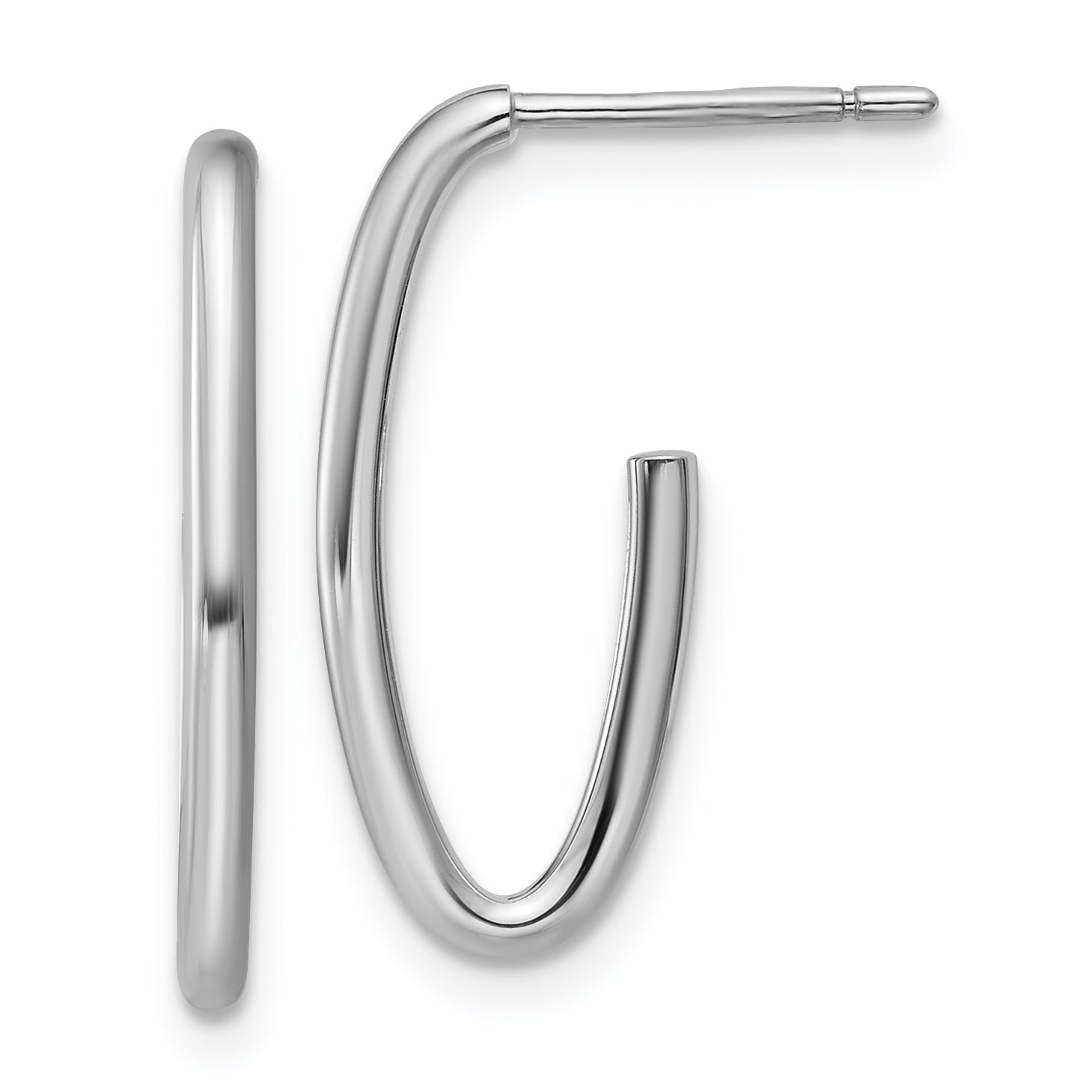 14K White Gold Polished 1.8mm Oval Post J-Hoop Earrings Main image