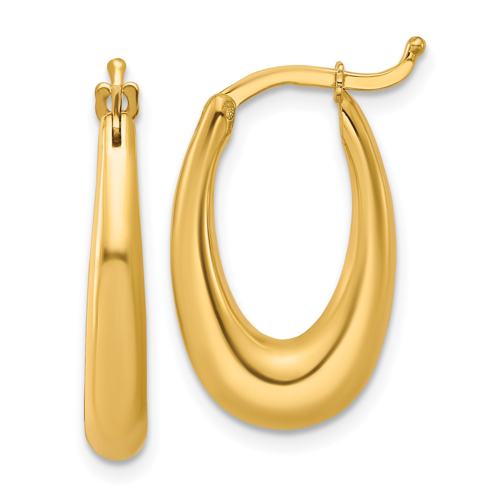 14K Polished Tapered Oval Hoop Earrings