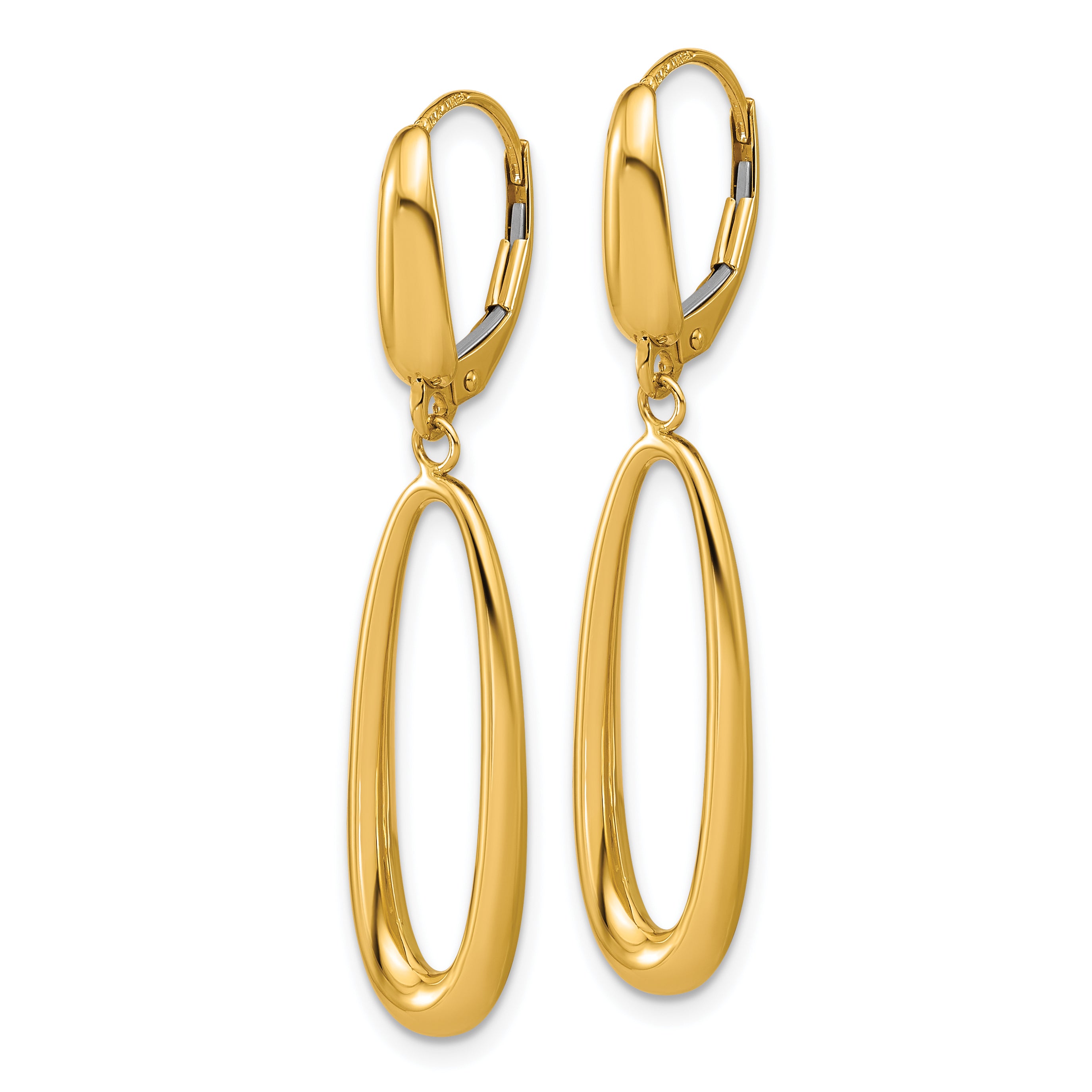 14K Polished Tapered Oval Leverback Dangle Earrings