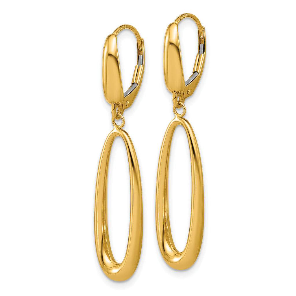 14K Polished Tapered Oval Leverback Dangle Earrings