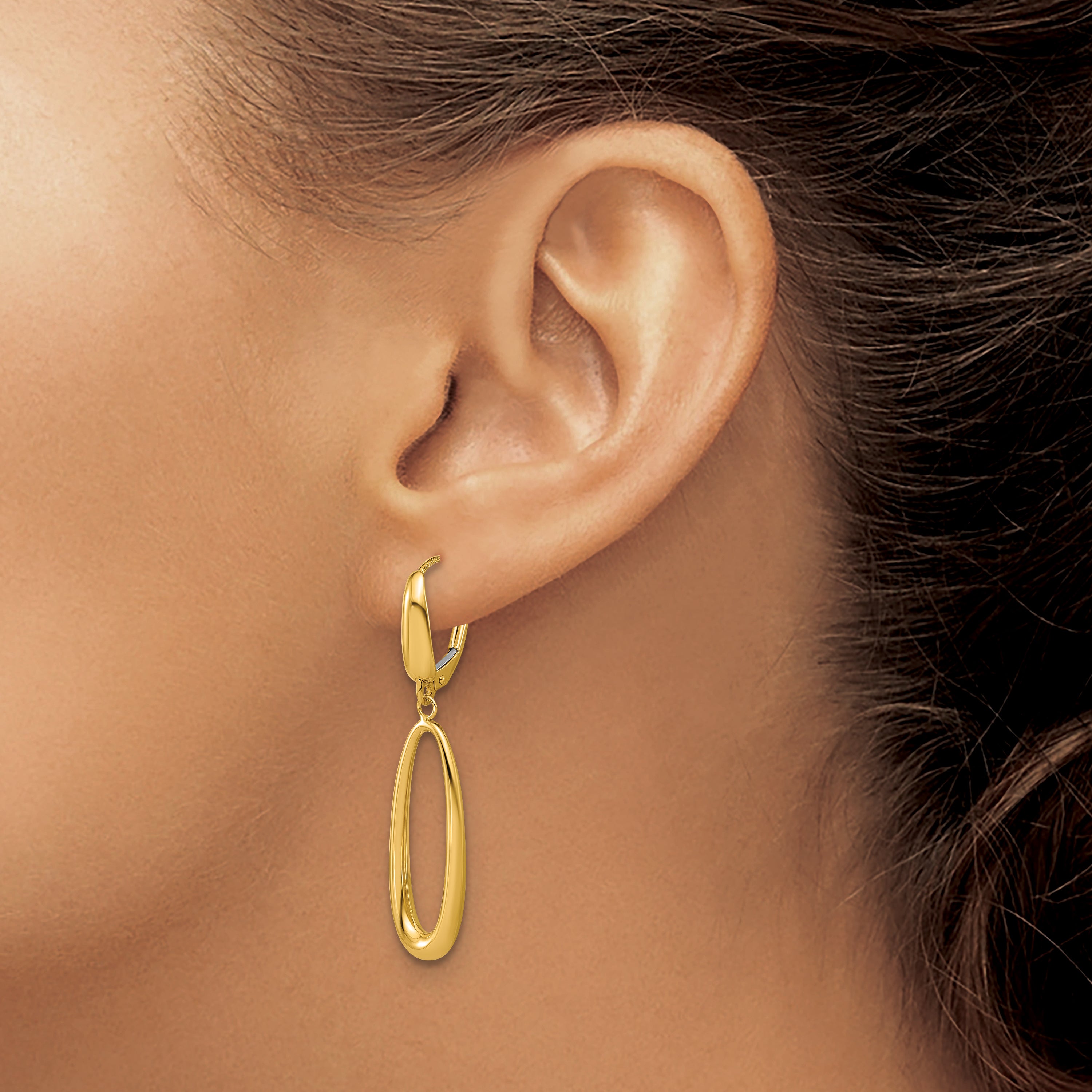14K Polished Tapered Oval Leverback Dangle Earrings