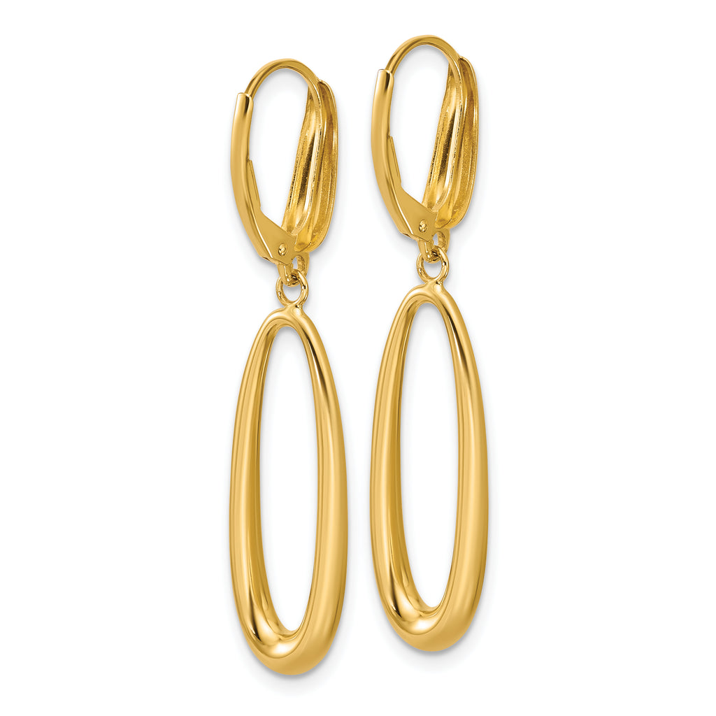 14K Polished Tapered Oval Leverback Dangle Earrings