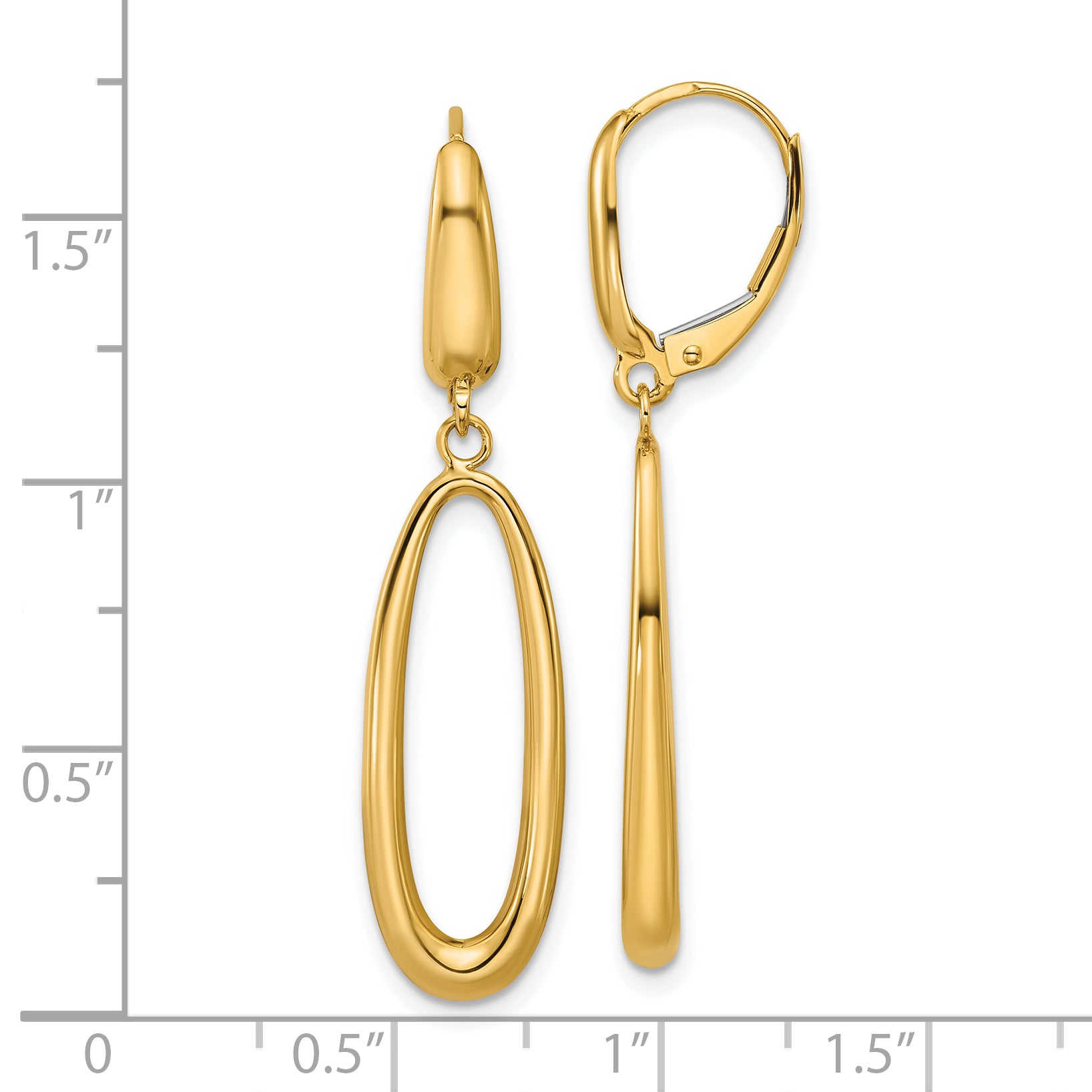 14K Polished Tapered Oval Leverback Dangle Earrings