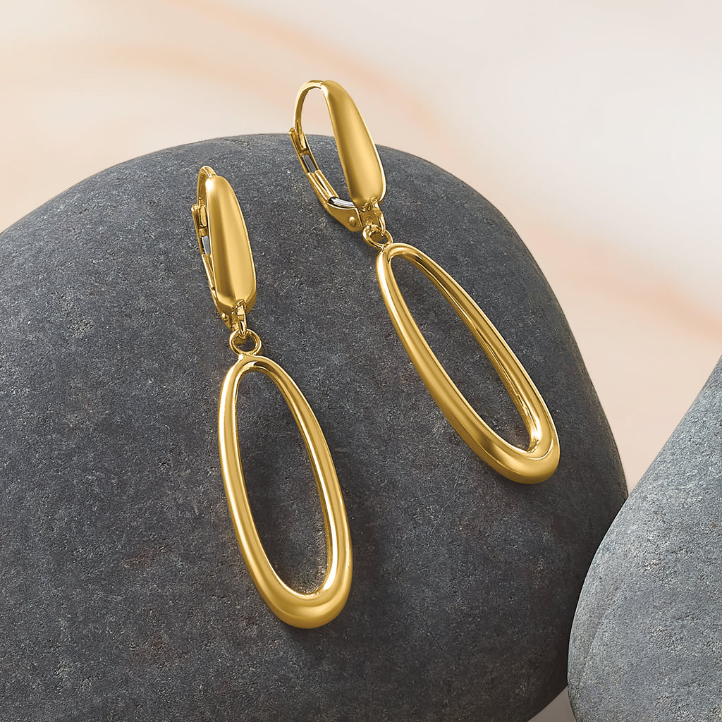 14K Polished Tapered Oval Leverback Dangle Earrings