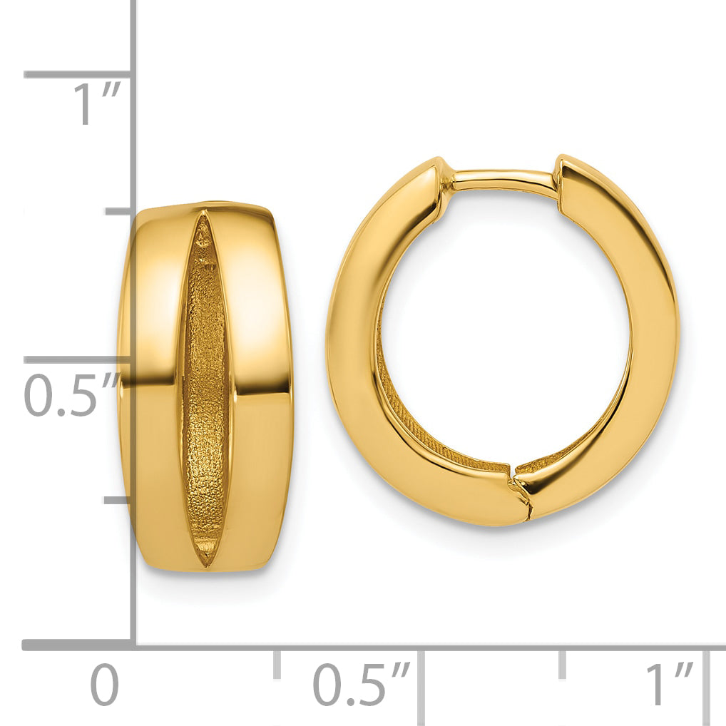 14K Polished Fancy Tapered Hinged Round Hoop Earrings