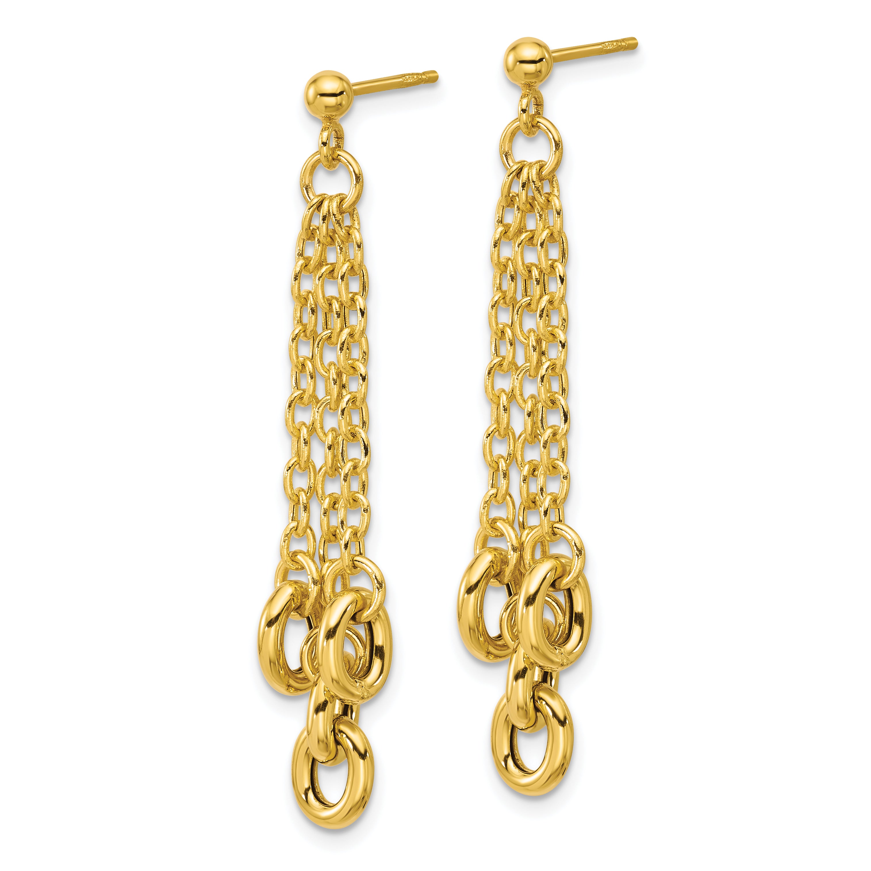 14K Polished Fancy 3-Strand Cable Link Post Dangle Earrings