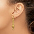 14K Polished Fancy 3-Strand Cable Link Post Dangle Earrings