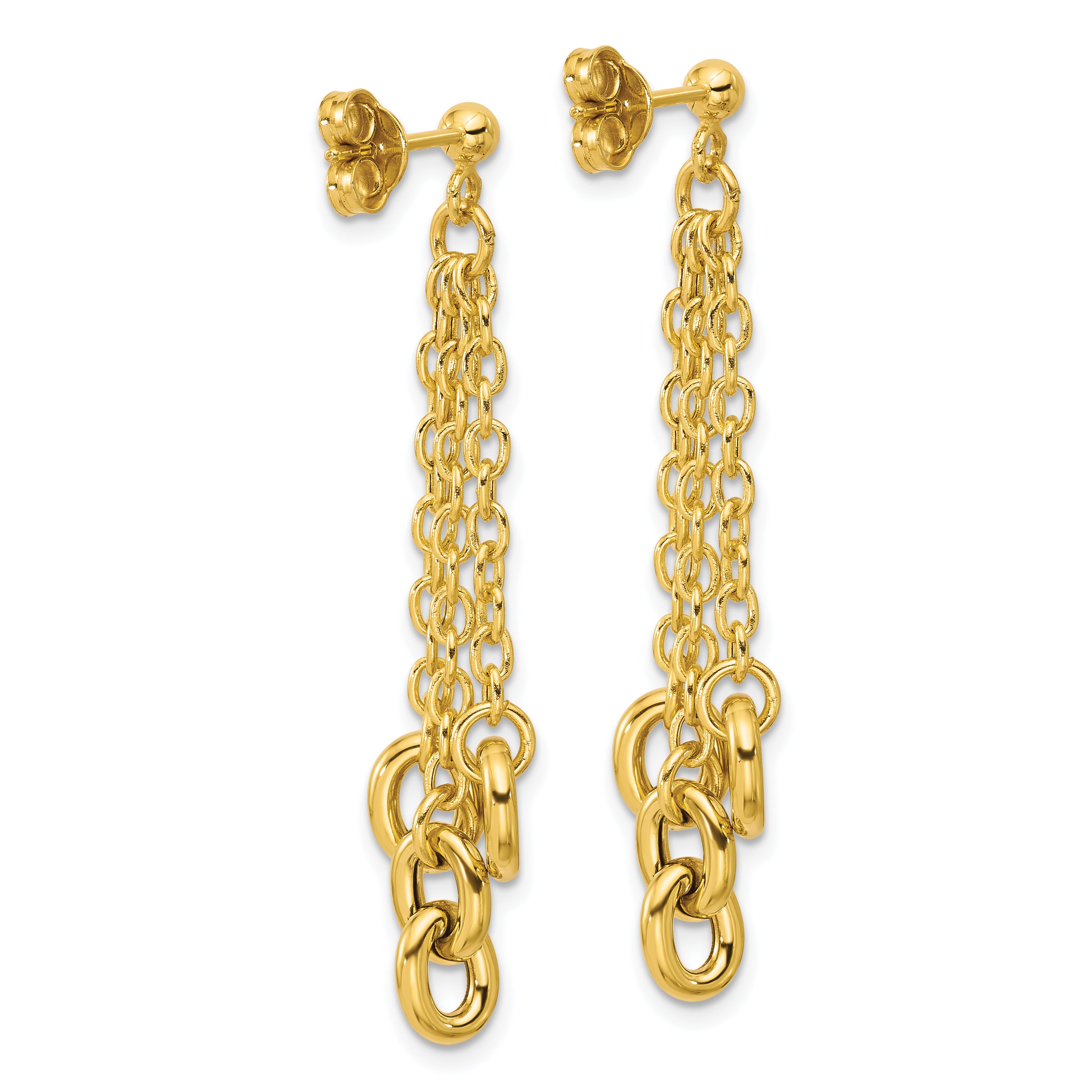 14K Polished Fancy 3-Strand Cable Link Post Dangle Earrings
