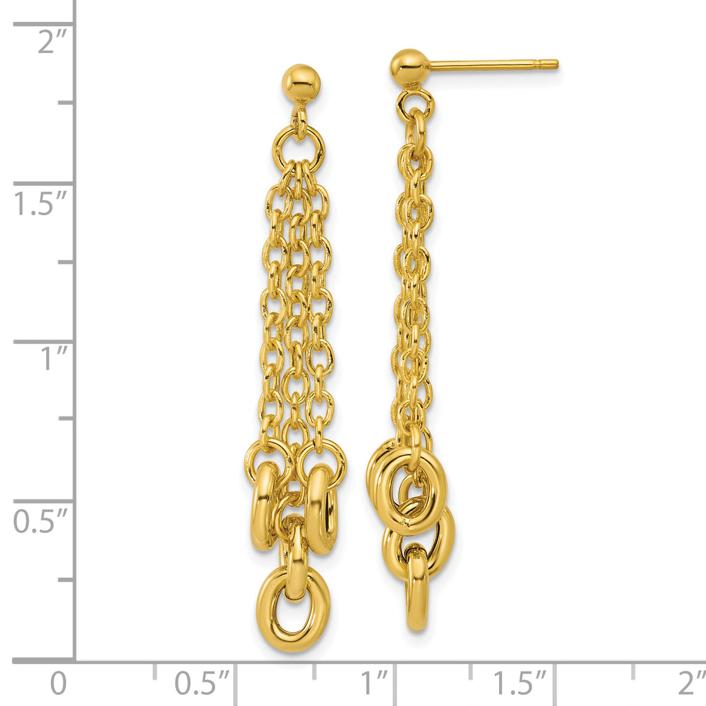 14K Polished Fancy 3-Strand Cable Link Post Dangle Earrings