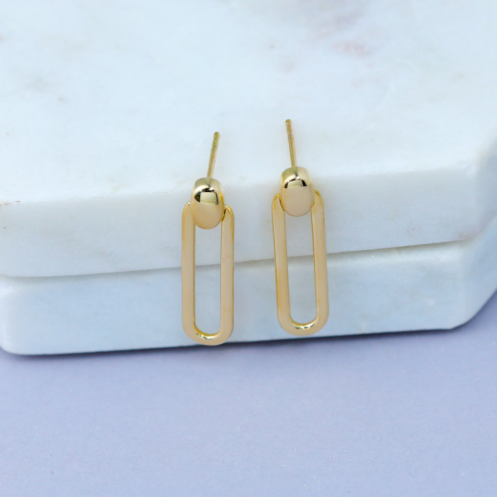 14K Polished Link Dangle Post Earrings