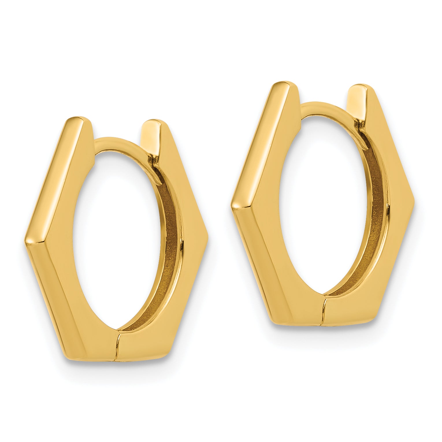 14K Polished Hexagon Hinged Hoop Earrings
