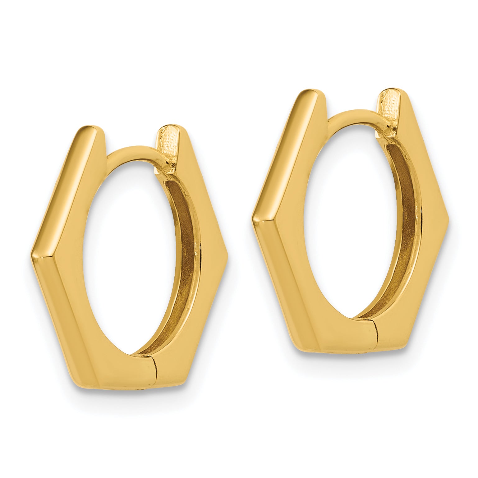 14K Polished Hexagon Hinged Hoop Earrings