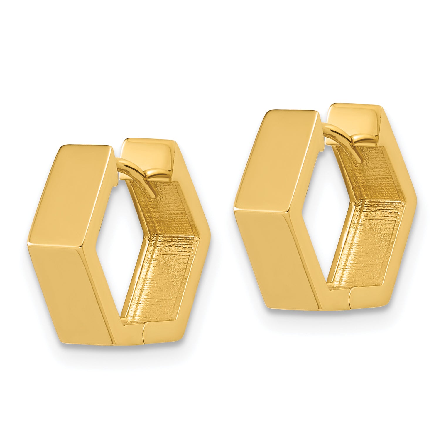 14K Polished Hexagon Hinged Hoop Earrings