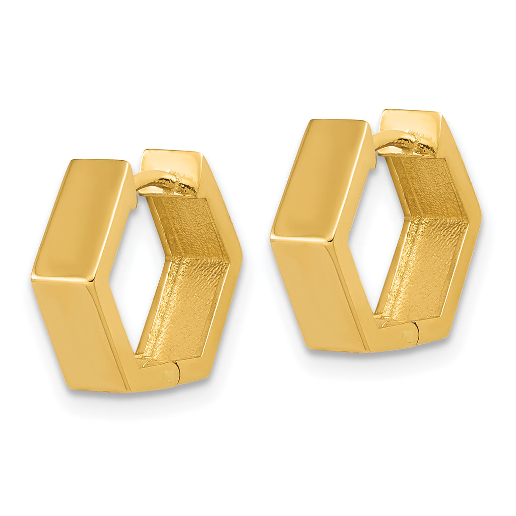14K Polished Hexagon Hinged Hoop Earrings