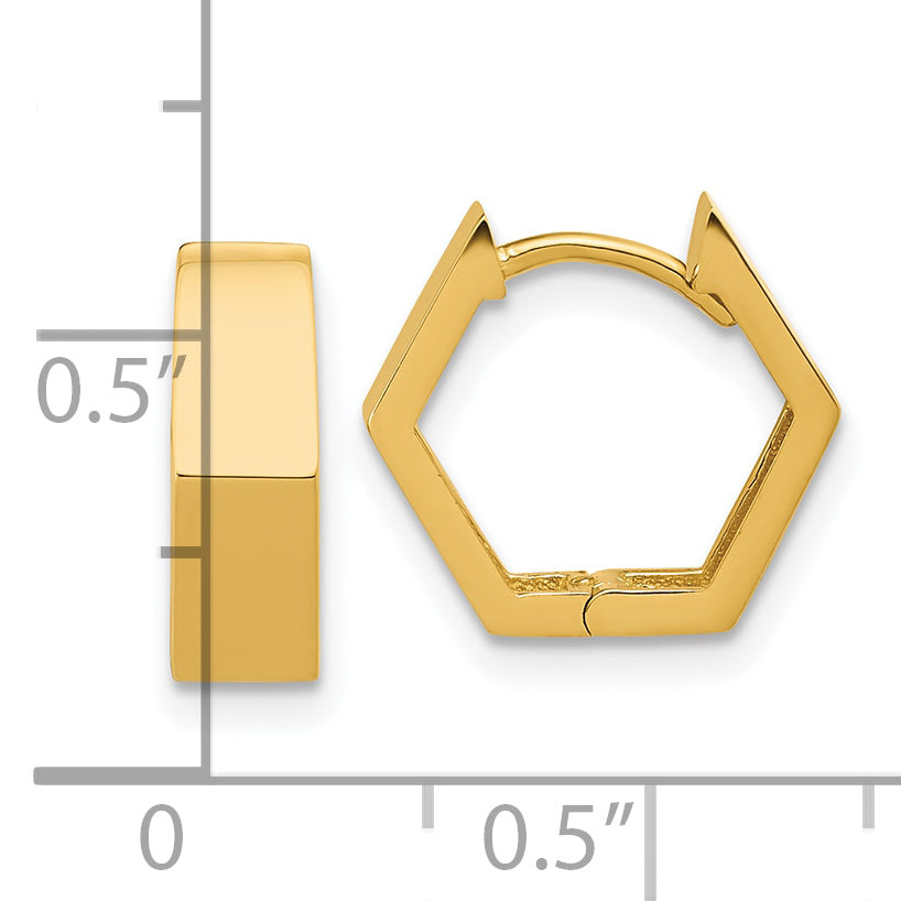 14K Polished Hexagon Hinged Hoop Earrings