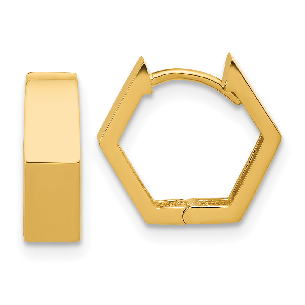 14K Polished Hexagon Hinged Hoop Earrings