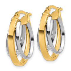 14K Two-Tone Polished Tapered Oval Hoop Earrings